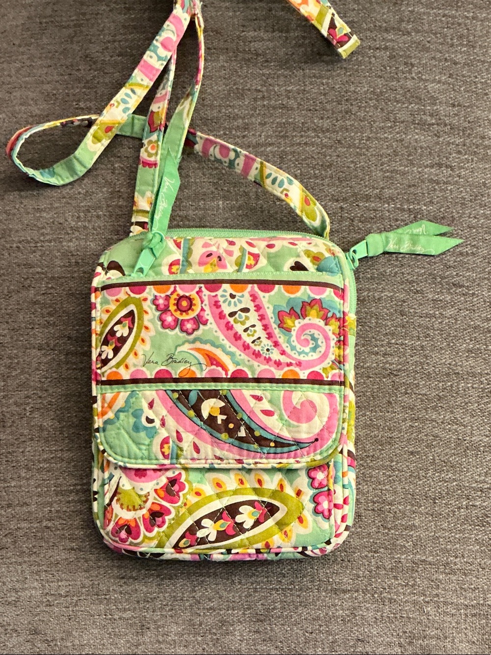 Vera Bradley Pink & Green Paisley Quilted Crossbody Bag